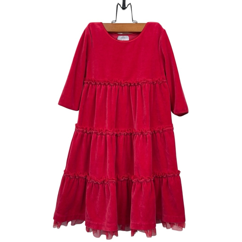 Hanna Andersson Girls Red Love To Twirl Velour Special Occasion Dress Size 110